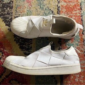 WOMEN'S SIZE 9 Adidas Superstar Slip on White Shoes Sneakers